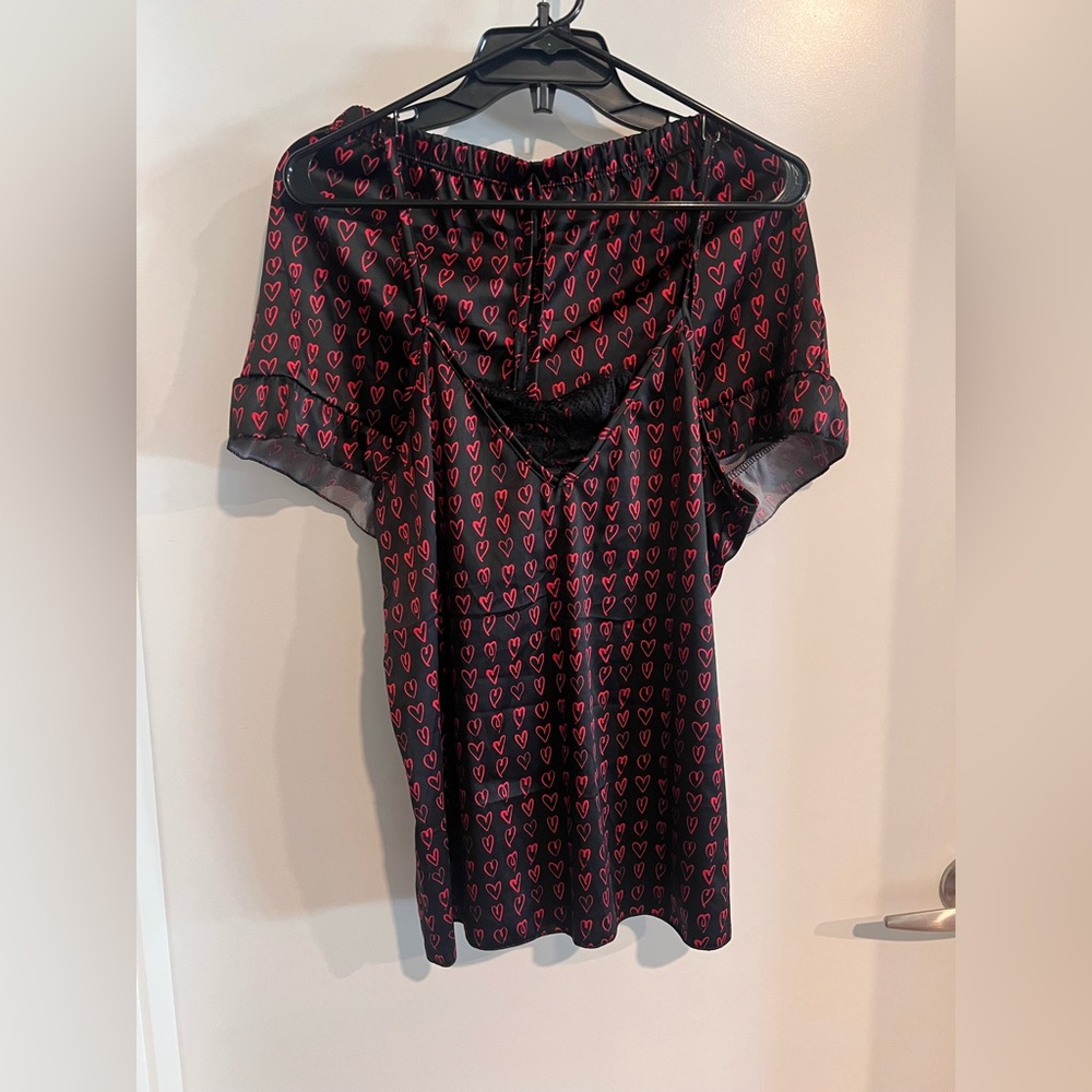RACHEL Rachel Roy Black and Pink Heart Pajama Set